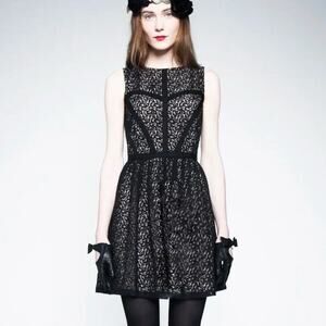 VTG Erin Fetherston Black Crochet Lace Dress 2 Baby Pink Chiffon Twee Whimsigoth